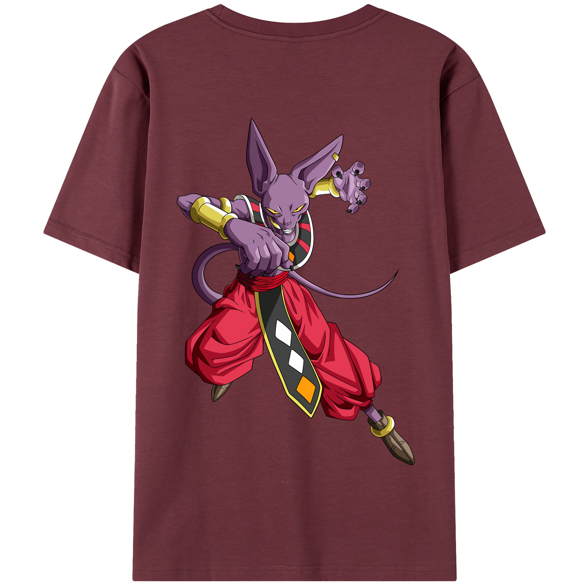 （画像用） ドラゴンボール ビルス 破壊神ビルス DRAGON BALL Beerus Birusu 綿100％半袖Tシャツ（背面プリント）